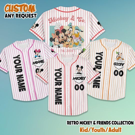 Discover Custom Disney Mickey & Friends Baseball Jersey, Personalize Mickey and Friends Shirt, Disney Matching Outfit, Magic Kingdom Gift