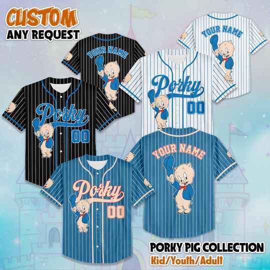 Discover Personalized Porky Pig  Baseball Jersey, Custom Looney Tunes Shirt, Porky Baseball Team Outfit, Gift For Fans