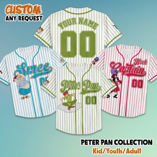 Discover Personalized Peter Pan Baseball Jersey, Disney Peter Pan Jersey, Disneyland Baseball Team Outfit, Gift for Fans