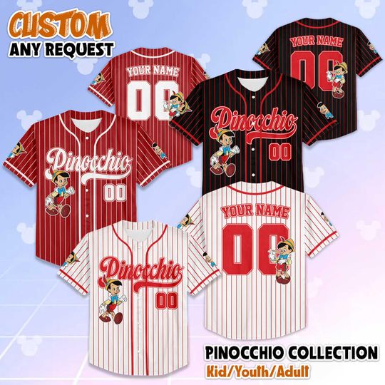 Discover Custom Pinocchio Collection Baseball Jersey, Disney Pinocchio Jersey, Disneyland Baseball Team Outfit, Birthday Gift For Fans