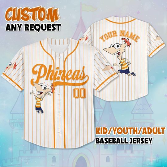 Discover Personalized Phineas Flynn Baseball Jersey, Custom Disney Phineas and Ferb Shirt, Phineas and Ferb Baseball Team Outfit, Birthday Gift