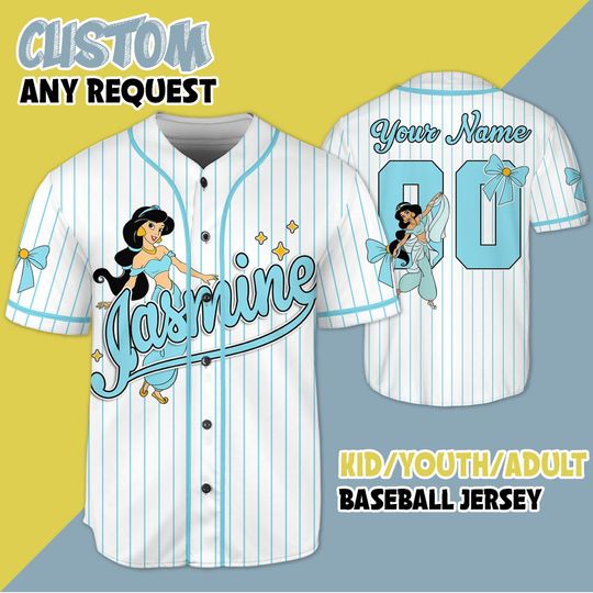 Discover Personalized Jasmine Baseball Jersey, Custom Disney Princess Shirt, Jasmine Holiday Outfit, Matching Disney Family Tee