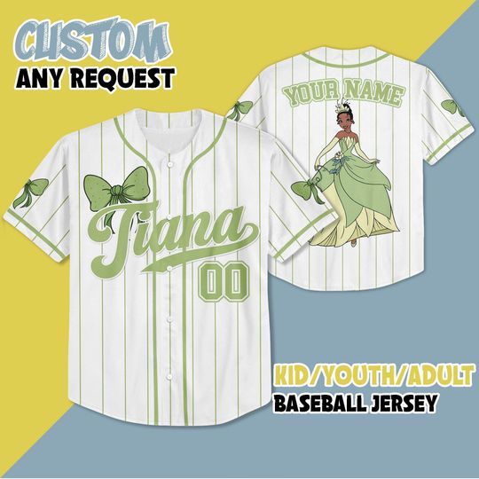Discover Custom Tiana Baseball Jersey, Personalized Princess and the Frog Jersey Shirt, Matching Disney Trip Outfit, Disney Birthday Gift