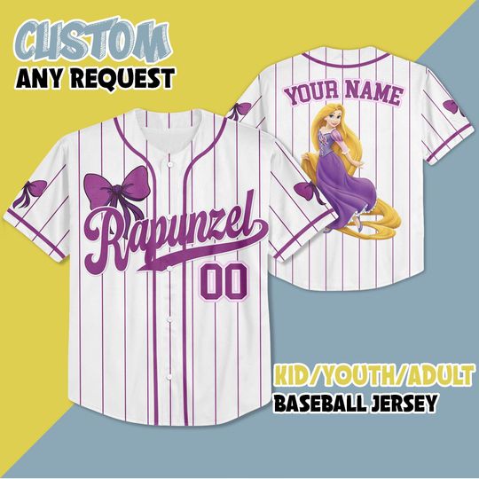 Discover Personalized Rapunzel Baseball Jersey, Custom Disney Princess Baseball Shirt, Tangled Fan Gift, Matching Disney Trip Outfit