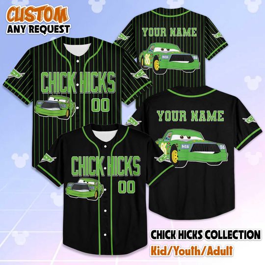 Discover Personalized Chick Hicks Baseball Jersey, Custom Disney Cars Baseball Shirt, Matching Disney Trip Outfit, Disneyland Birthday Gift