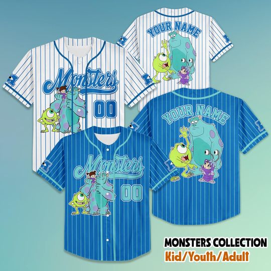 Discover Personalized Monsters Characters Baseball Jersey, Disney Monsters Inc Baseball Shirt, Matching Disney Trip Outfit, Disney Birthday Gift