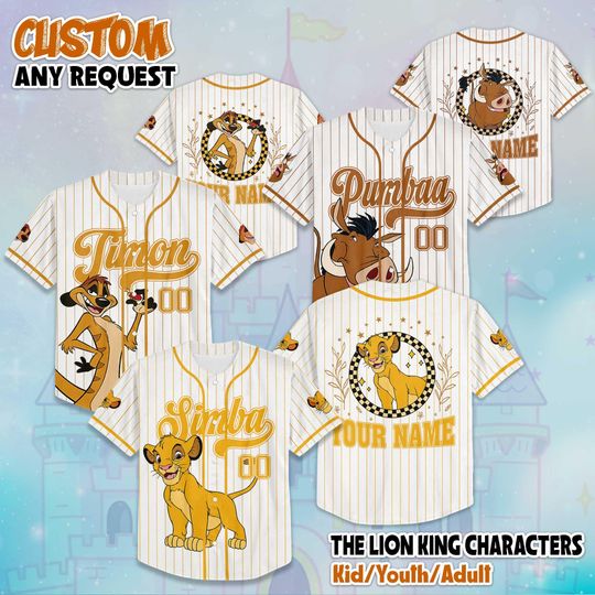 Discover Custom The Lion King Baseball Jersey, Personalized Disney Jersey Shirt, Timon & Pumbaa Matching Outfit, Hakuna Matata Family Shirt