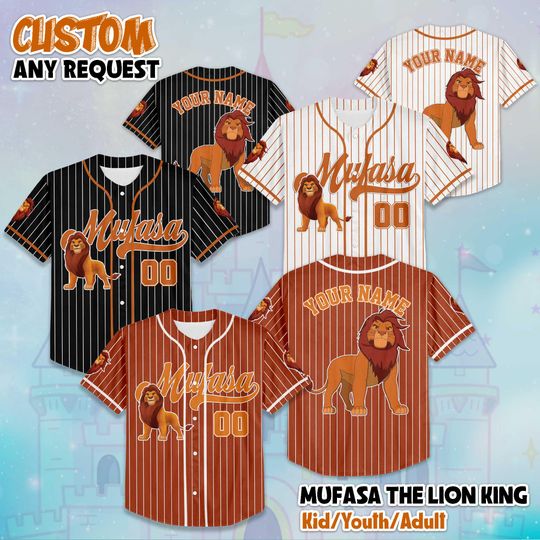 Discover Custom Mufasa The Lion King Baseball Jersey, Personalized Lion King Shirt, Disney Jersey for Kids, Youth, Adults & Lion King Fans