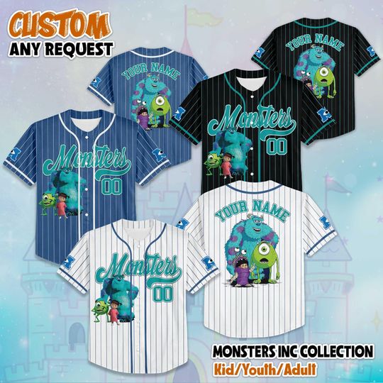 Discover Custom Monsters Characters Baseball Jersey, Personalized Disney Monsters Inc Baseball Shirt, Matching Disney Trip Outfit