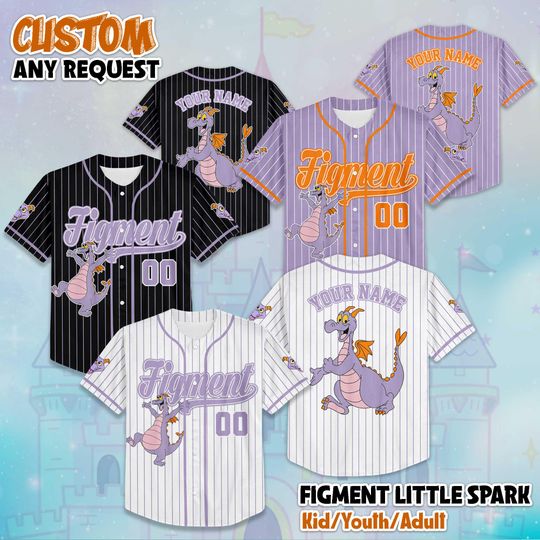 Discover Personalized Figment Baseball Jersey, Custom Disney Figment Little Spark Shirt, Matching Disney Trip Outfit, Disney Birthday Gift