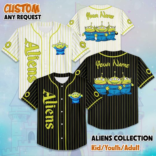 Discover Personalized Little Green Aliens Baseball Jersey, Custom Disney Toy Story Baseball Shirt, Matching Disney Trip Outfit, Disney Birthday Gift