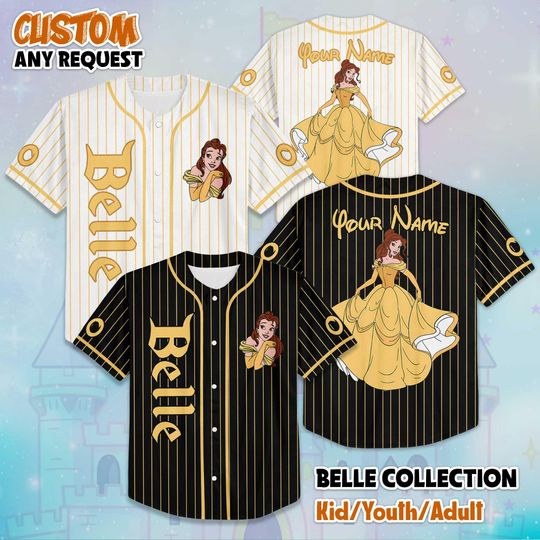 Discover Custom Belle Beauty and the Beast Baseball Jersey, Custom Disney Princess Belle Baseball Shirt, Matching Disney Trip Outfit