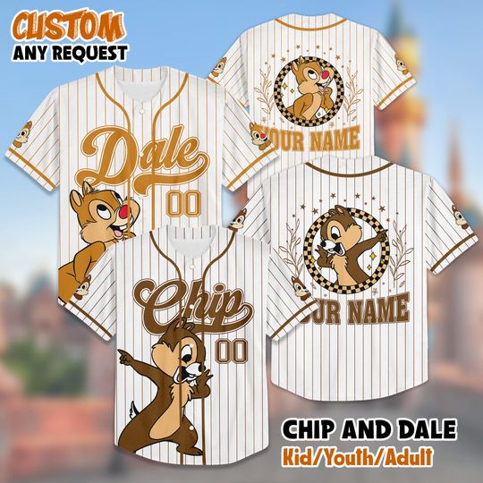 Discover Personalized Chip and Dale Baseball Jersey, Custom Disney Shirt, Rescue Rangers Costume, Matching Outfit, Gift for Disney Fans