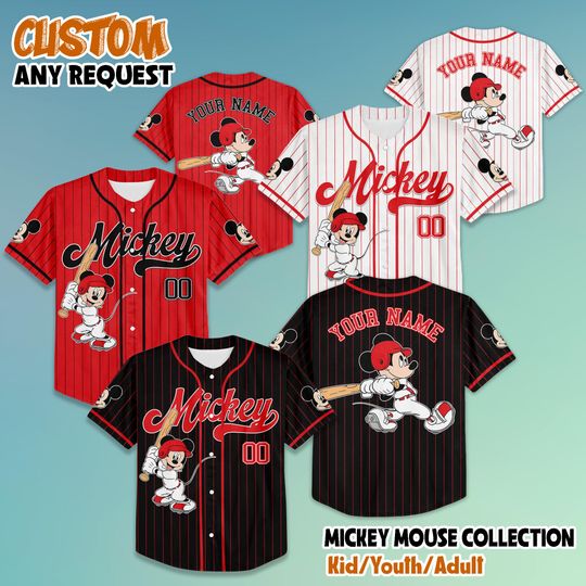 Discover Custom Disney Mickey Mouse Baseball Jersey, Personalized Mickey Jersey, Disneyland Baseball Team Outfit
