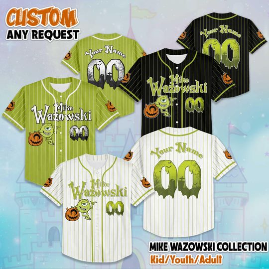 Discover Custom Mike Wazowski Halloween Baseball Jersey, Personalized Disney Monsters Inc Shirt, Magic Kingdom Outfit, Gift For Fans