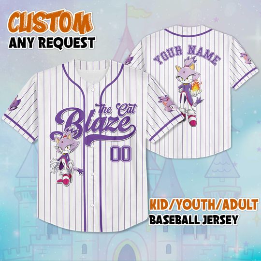 Discover Custom Blaze the Cat Baseball Jersey, Personalized Blaze the Cat Jersey Shirt, Matching The Hedgehog Trip Outfit, Sonic Birthday Gift
