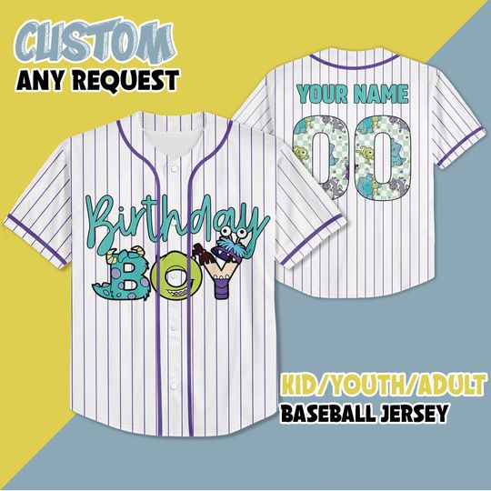 Discover Personalized Birthday Boy Monsters Inc Baseball Jersey, Disney Monsters Inc Baseball Shirt, Matching Disney Trip Outfit