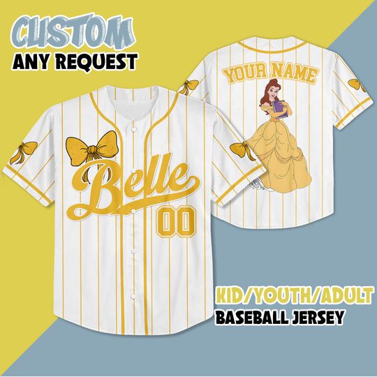 Discover Personalized Belle Baseball Jersey, Custom Disney Princess Belle Baseball Shirt, Matching Disney Trip Outfit