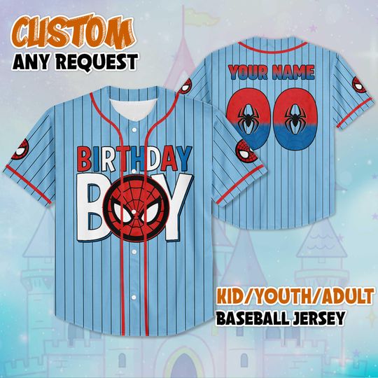 Discover Personalized Spidey Birthday Boy Baseball Jersey, Custom Spider-Man Birthday Jersey Shirt, Spidey Team Outfit, Gamer Gift for Fans