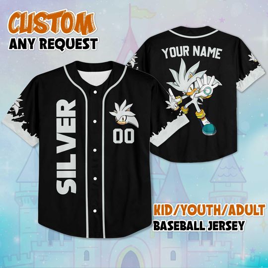 Discover Personalized Silver the Hedgehog Baseball Jersey, Custom Sonic Shirt, Silver Outfit, Matching Family Jersey, Gamer Birthday Gift