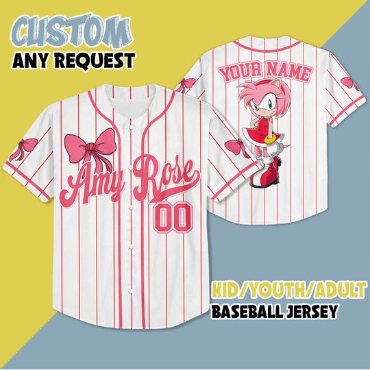 Discover Personalized Amy Rose the Hedgehog Baseball Jersey, Custom Amy Rose Jersey Shirt, The Hedgehog Matching Team Outfit, Birthday Gift