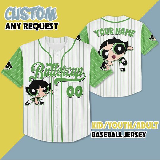 Discover Custom The Powerpuff Girls Buttercup Baseball Jersey, Personalized Disney Toy Story Shirt, Matching Family Disney Jersey, Fun Gift for Fans
