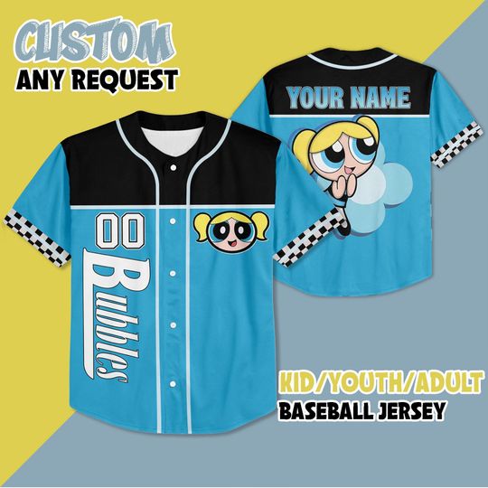 Discover Custom Bubbles Blue Jersey, The Powerpuff Girls Bubbles Baseball Jersey, The Powerpuff Girls Baseball Team Outfit, Birthday Gift for Fans