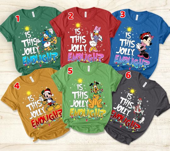 Discover Funny Mickey & Friends Is This Jolly Enough Christmas Light T-shirt, Disney Mickey's Very Merry Christmas Party Tee, Disneyland Family Gift