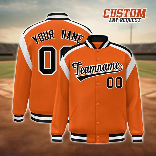 Discover Personalized Varsity Baseball Jacket, Custom Team Name and Number Letterman Bomber Coat for Men, Women & Youth, Sports Gift.