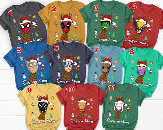 Marvel Characters Christmas Costume Shirt, Groot, Spider-Gwen, Spider-man, Hulk, Custom Disneyland Family Christmas Matching Shirt
