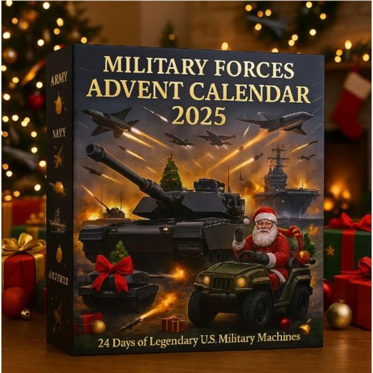 Discover Military Forces Advent Calendar 2025, Tank Jet Warship Model Set, Army Navy Air Force Veteran Christmas Gift for Him