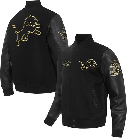 Discover football DETROIT LIONS BLACK & GOLD MEN'S WOOL VARSITY JACKET