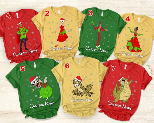 Discover Princess and the Frog Characters Group Christmas Light T-shirt, Disney Tiana Naveen Ray Xmas Matching Tee, Disneyland Vacation Family Gift