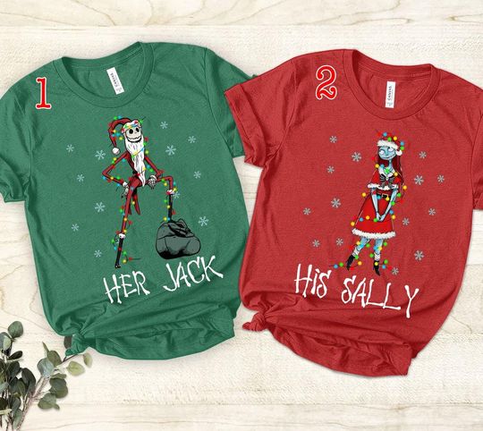 Jack and Sally Christmas Shirts, Nightmare Before Christmas Couple Tees