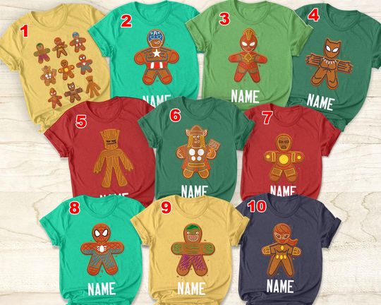 Discover Vintage Avengers Gingerbread Shirt, Superhero Gingerbread Shirt, Avengers Team Christmas Shirt, Disney Group Shirtt