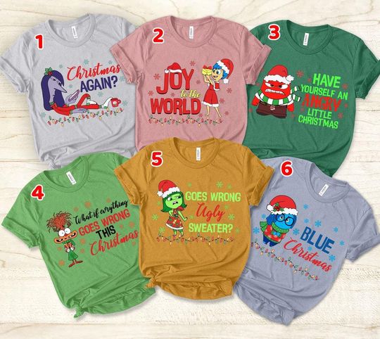 Discover Disney Inside Out Christmas Shirt, Joy Sadness Anger Fear Anxiety Very Merry Christmas Party, It's Okay To Feel All The Feels Holiday Group