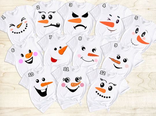 Cute Holiday Snowman Tee Shirt, Snowman Face Christmas Tee Shirt, Matching Family Christmas Shirt, Funny christmas gift