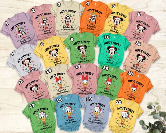 Discover Mickey and Friends Most Likely Shirt, Funny Disney Christmas Shirt, Family Pajamas Matching Shirts, Xmas Party Group Shirt, All Characters