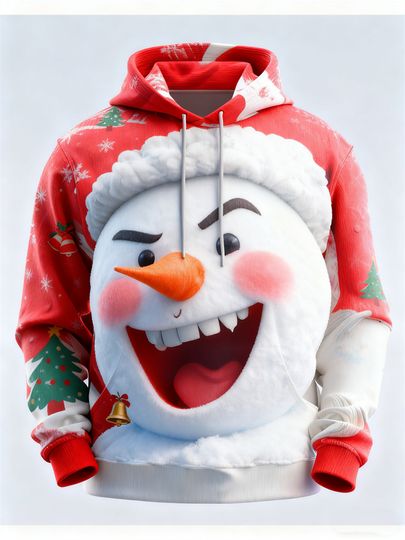 Discover Christmas Theme Cute Snowman Graphic Hoodies 3D Print Autumn Winter Long Sleeve Unisex Clothing Loose Casual Comfort Hooded Tops