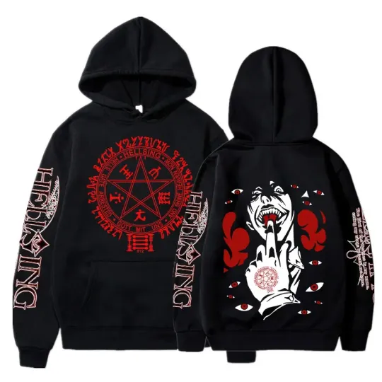 Discover Anime Hellsing Hoodies Manga Print Hooded Men Women Clothes Harajuku Streetwear Hip Hop Unisex Sweatshirt Comfortable Pullover