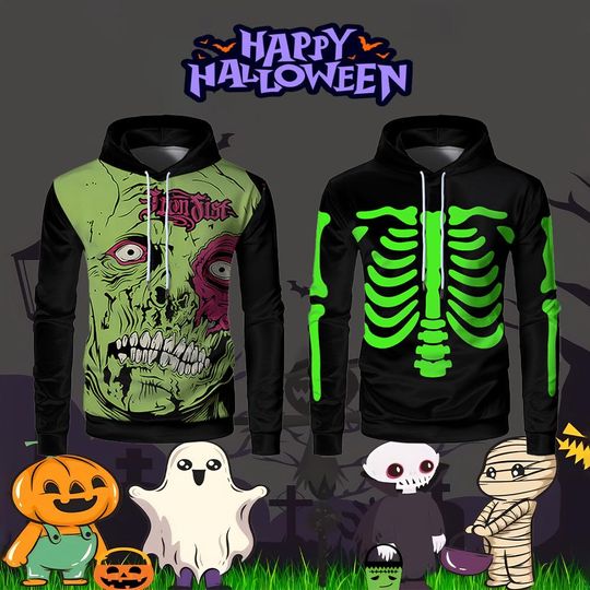 Discover Zombie Skull Graphic Hoodie Sweatshirt Street Hip-hop Fashion Party Casual Y2k Tops Unisex Long-sleeved Pullover Sweatshirts