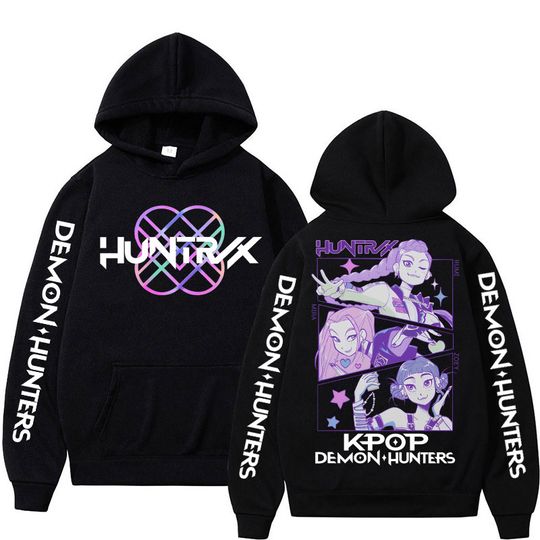 Discover KPop New Movie Demon Hunters Graphic Hoodie Men Women Fashion Harajuku Manga Hooded Sweatshirt Fleece Warm Oversized Tracksuit