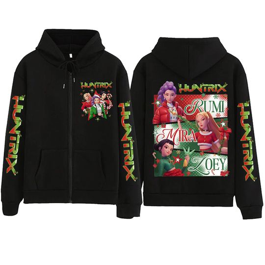 Discover K-pop Demon Hunters Christmas Zipper Hoodie Man Woman Harajuku Pullover Tops Long Sleeve Streetwear Sweatshirt