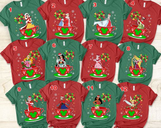 Discover Disney Princess Christmas Shirt, Princess Tea Cup Christmas Shirt, Disney Girl Trip Very Merry Christmas, Disneyland Holiday Family Xmas Tee