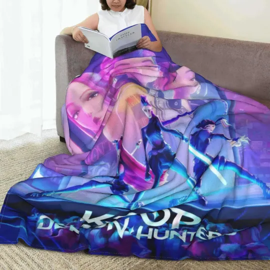 Discover Cute Kpop D-emon Hun-ter Blanket,kpop Fun Gift,cozy K-pop Demon Hunters Huntrix Blanket,anime Inspired, Huntrix Inspired Blanket
