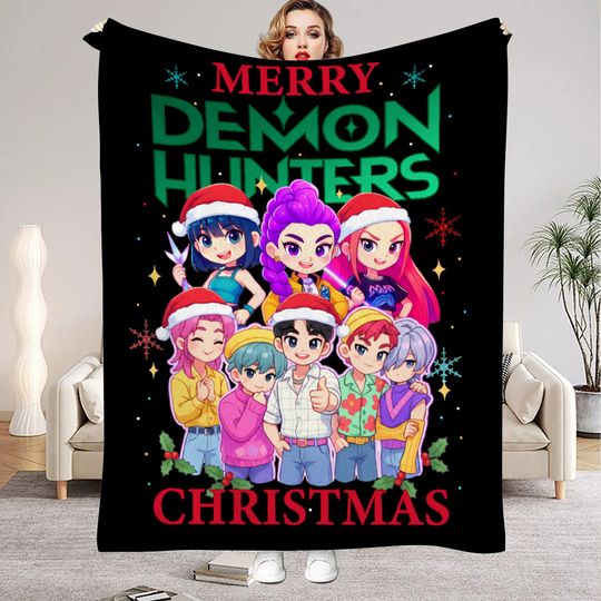 Discover Christmas theme K-Pop Demon Hunters Blanket Girls Boys Plush Throw Blanket Novelty Warm Blanket All Season Gift for Bed Sofa