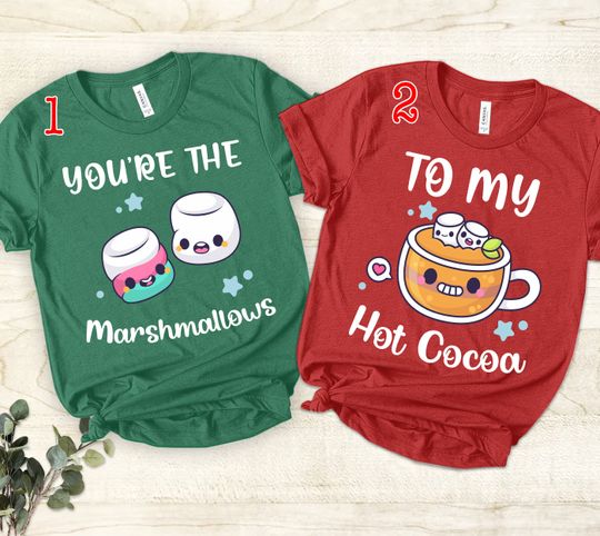 Discover Funny Couples Christmas Shirts, Marshmallows Hot Cocoa, Retro Matching Tees