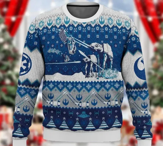 Discover Blue Galactic Winter Ugly Christmas Sweater