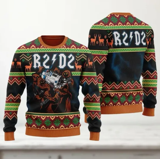 Star Wars R2-D2 Ugly Christmas Sweater, Funny Rock Parody Sweater