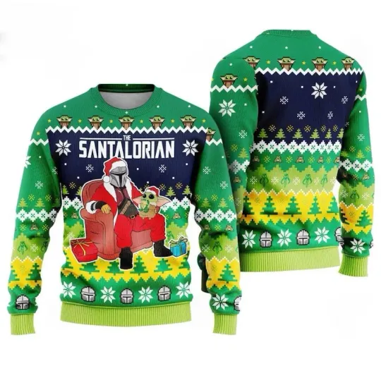 Santalorian Star Wars Christmas Ugly Sweater, The Mandalorian Ugly Sweater
